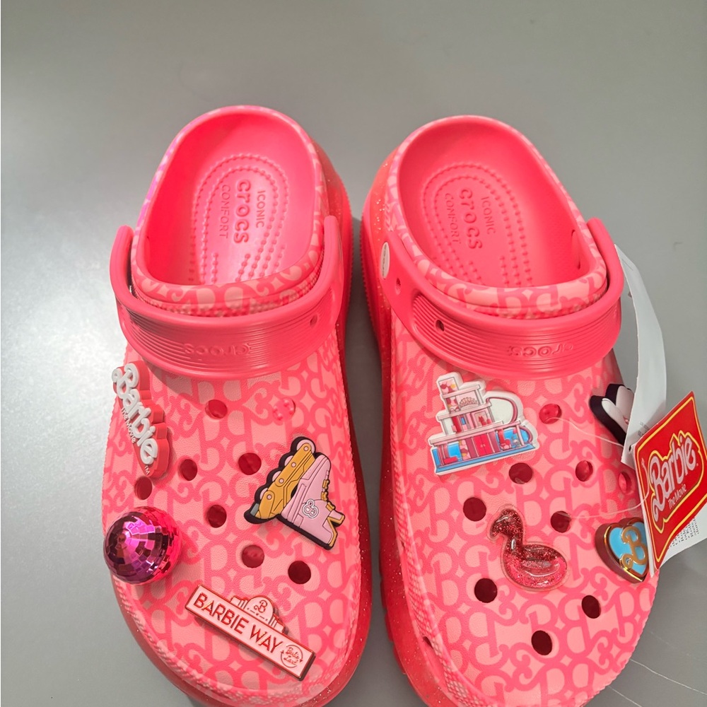CROCS Women Pink Clogs with Fun Charms